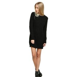 Brandy Melville Chunky Black Knit Long Sleeve Mini Sweater Dress Small